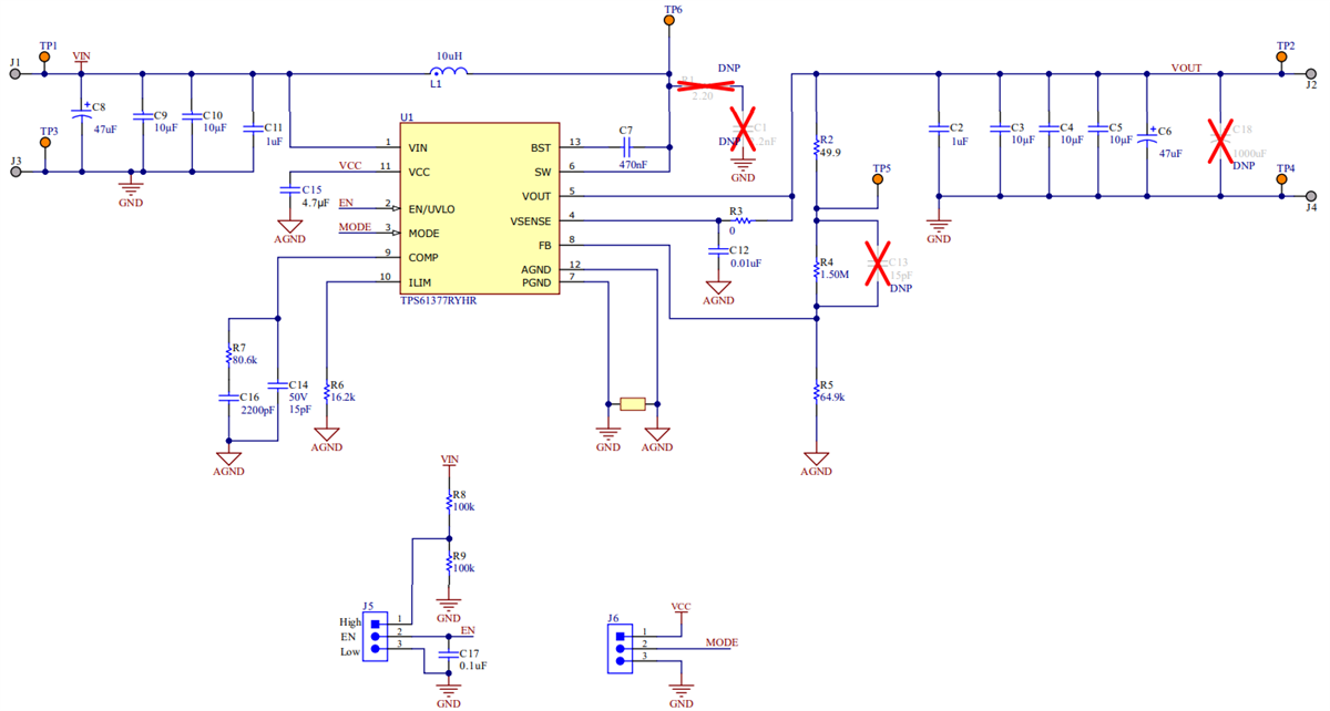 原理图 - Texas Instruments TPS61377EVM 驱动评估模块